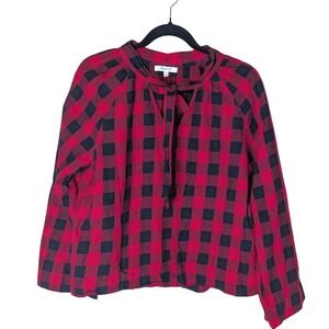 Madewell‎ Red and Black Buffalo Check Tie-Neck Blouse Sz M Preppy Rustic